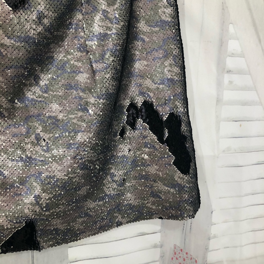 Free People Camo Skinny Sequin Mini Skirt Green Festive Cocktail Party NWT - Picture 7 of 11